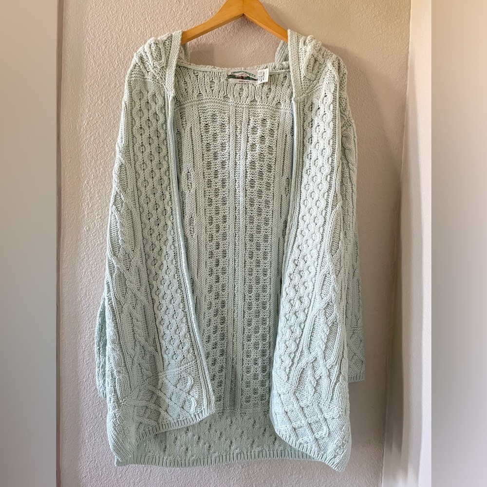Aran Crafts Ireland 100% merino wool light green long zip up cardigan sweater S - Picture 3 of 13
